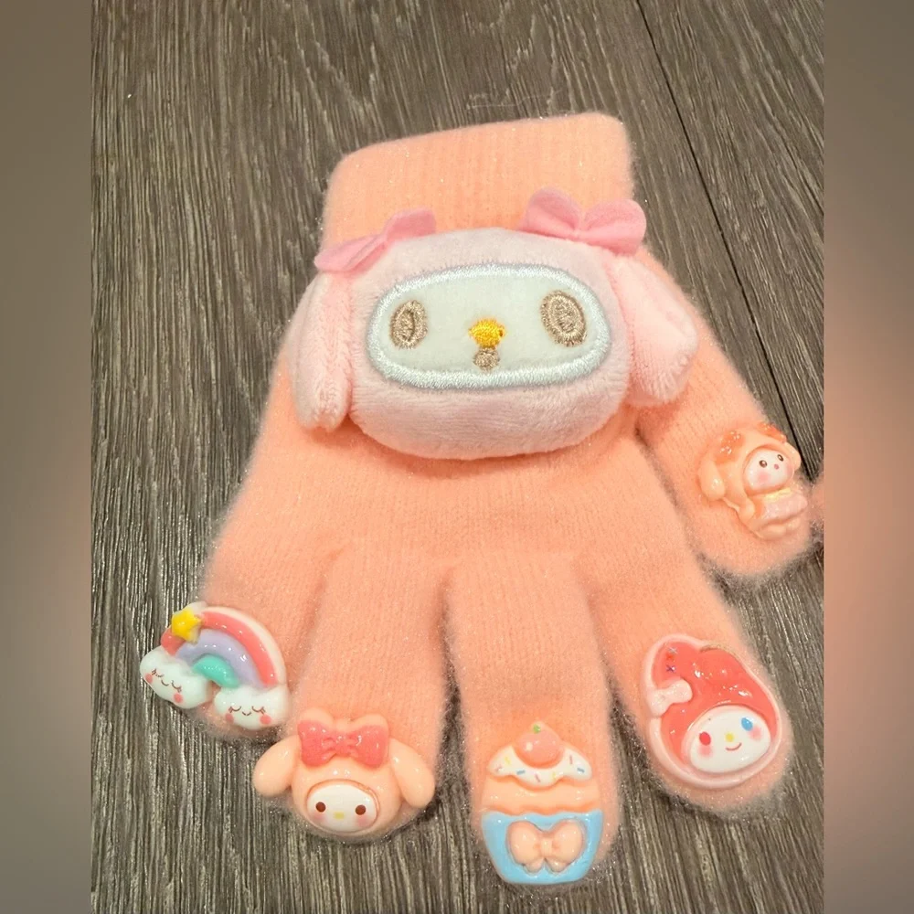 Sanrio My Melody pink plush winter gloves.